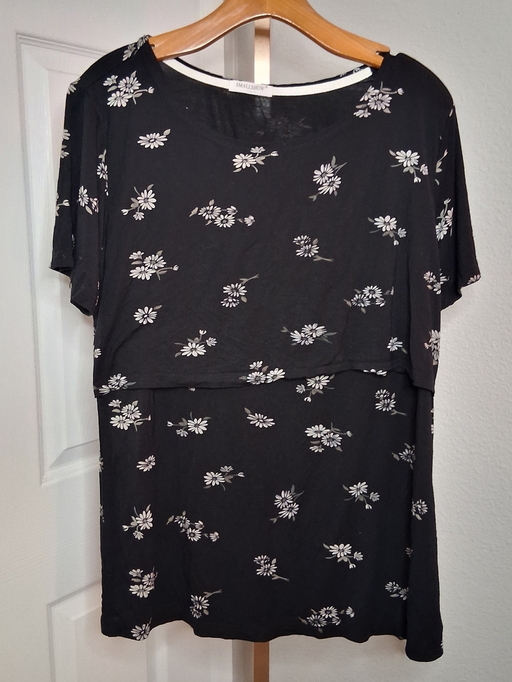 Smallshow Black Floral Layered Blouse Large